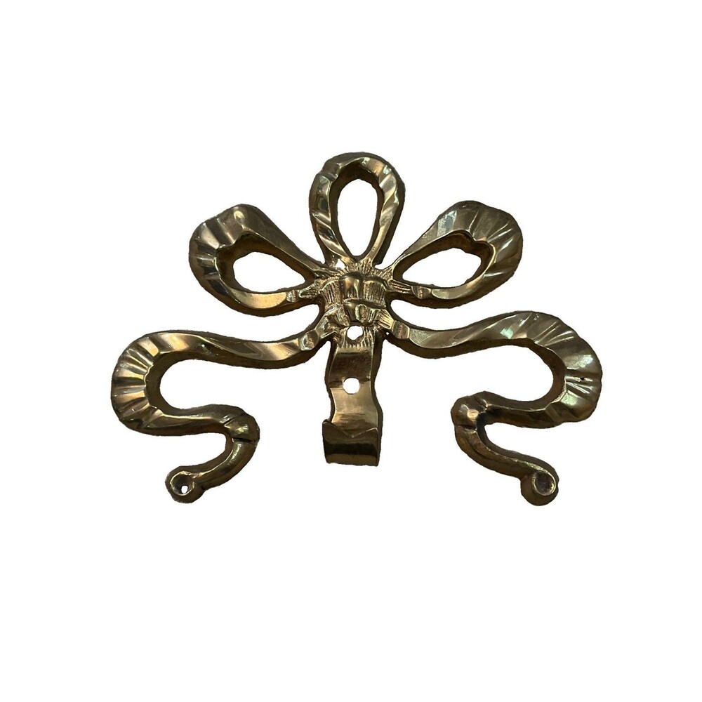 Vintage Brass Gold Hanging Bow Hook Solid